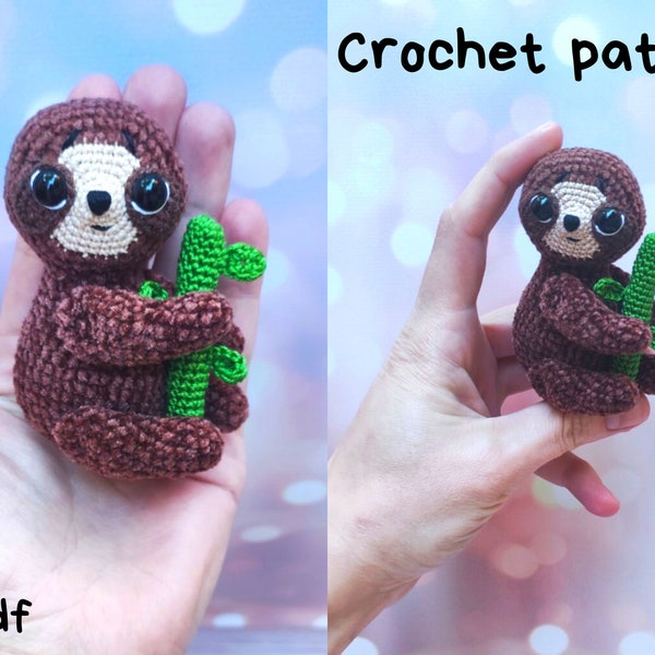 Crochet pattern sloth, Amigurumi mini sloth pattern, Miniature stuffed animals crochet pattern, English pattern amigurumi pdf