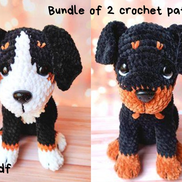 Bundle of 2 crochet patterns/ Amigurumi pattern crochet dog/ Rottweiler crochet pattern/ English pattern amigurumi pdf