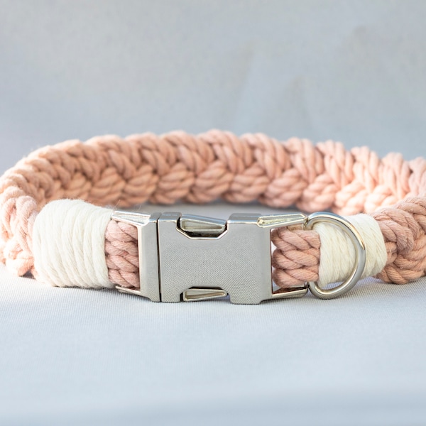 Rope dog collar, handmade eco friendly dog collar, dog fashion, cotton rope collar, pink rope collar