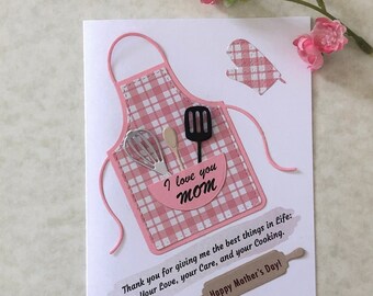 Apron Mother's Day Card, Die Cutout Kitchen Utensils