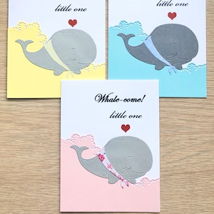 Die Cutout Baby Whale Whalecome Little One New Born Cards - New Born Baby Card - Baby Shower Card - Handmade