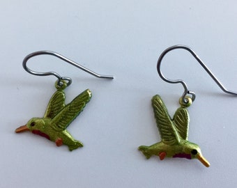 Ruby throated hummingbird earrings, hypoallergenic