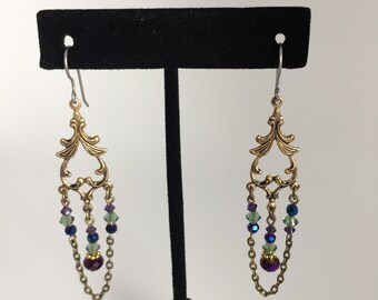 Sexy chandelier earrings in jewel tone colors, lightweight, hypoallergenic