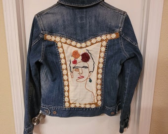 Medium Re-purposed Frida Needlework Jean Jacket