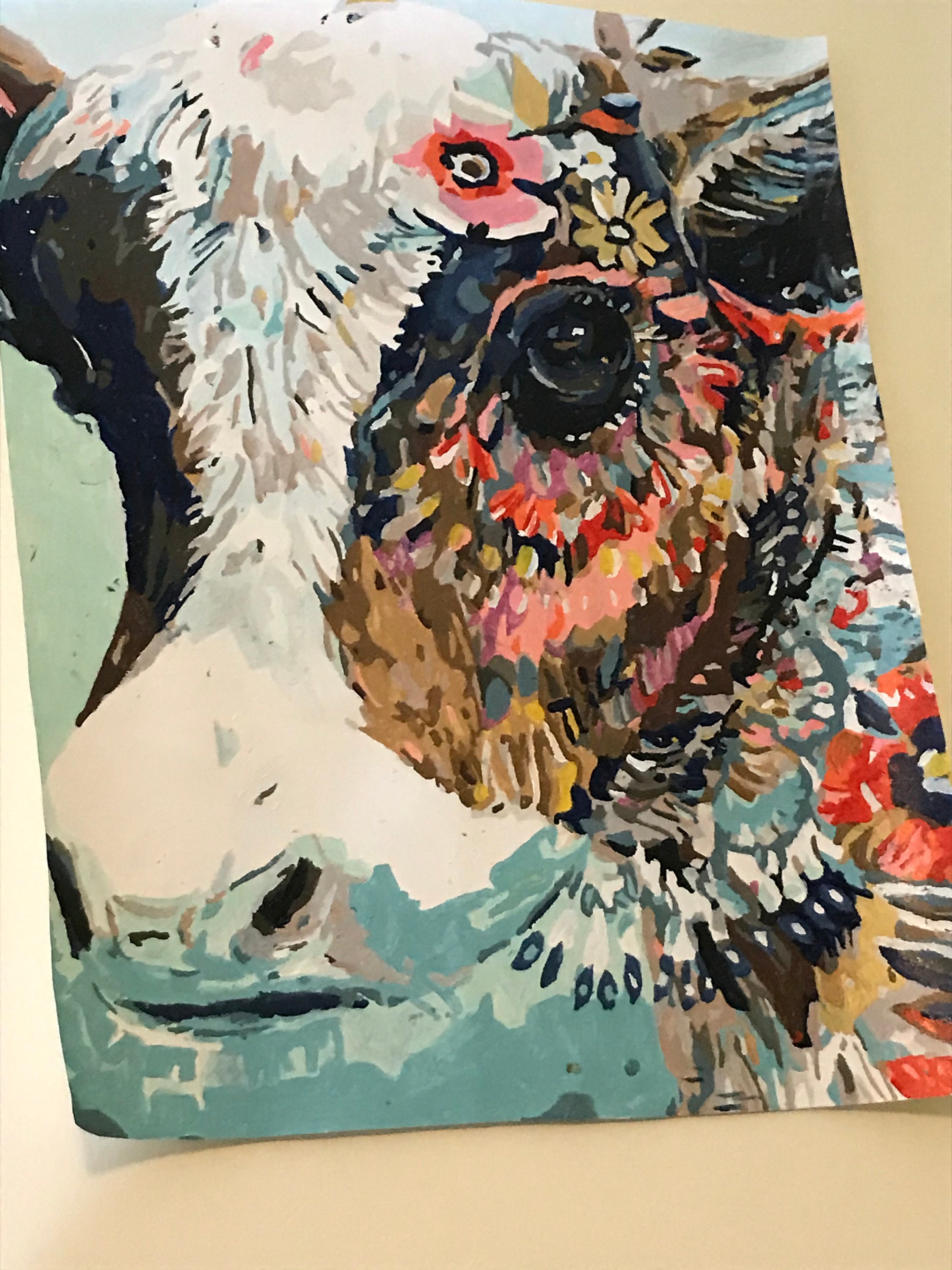 Floral Cow Paint By Number Completed Etsy