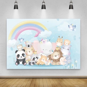 Cartoon Animal Jungle Safari Theme Birthday Party Photography Backdrop,Rainbow Baby Shower Kid Backdrop photo studio,Personalized Background