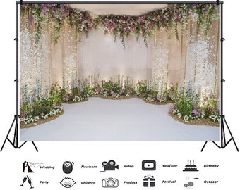 Flowers Wall Backdrop For Photography Wedding Photo Booth Background Bridal Shower Floral Photo Backdrop White and Green Flowers Backdrop
