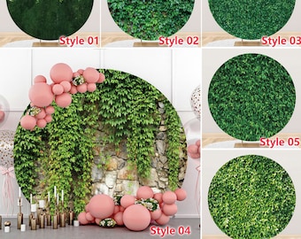 Green Leaves Round Backdrop, Wedding Birthday Party Photo Booth Prop:Custom Text