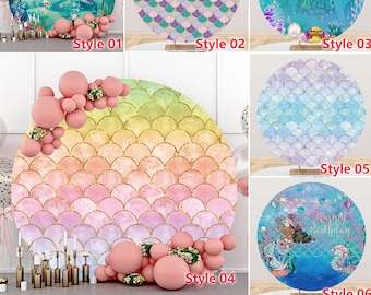 Round Glitter Mermaid Scales Photography Backdrop Underwater Girl Birthday Party Baby Shower Circle Background Photo Studio,Custom Backdrop