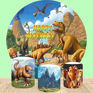 Forest Jurassic Park Dinosaur Round Backdrop,Safari Jungle Elastic Cylinder Cover Backdrop,Kids Happy Birthday Party Decor Round Background