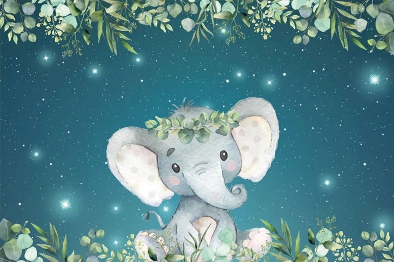 Blue Elephant Baby Shower Backdrop Boy Elephant Birthday Etsy