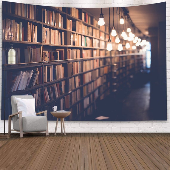 Tapiz de tela de pared falsa de pared de libro antiguo, tapiz de fondo de  madera