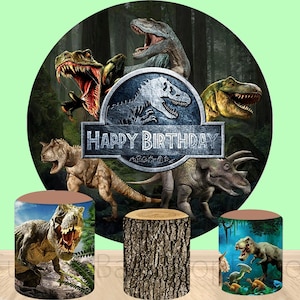 Forest Jurassic Park Dinosaur Round Photography Backdrop,Cartoon Elastic Cylinder Cover Backdrop,Boys Birthday Party Decor Round Background