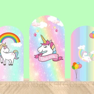 Unicorn Rainbow Arch Wall Cover Backdrop Cartoon Girl Birthday Party Arch Background Panel Glitter Stars Chiara Arch Backdrop Elastic Cover