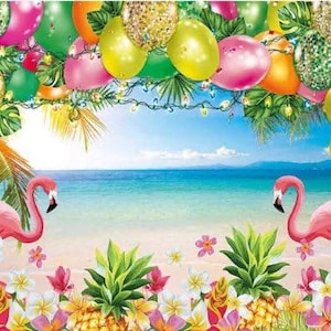 Aloha Luau Summer Photography Backdrop,Flamingo Hawaiian Beach Birthday Party Background Photo Booth Studio,Pineapple Tropical leaf backdrop