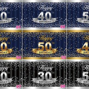 30th 40th 50th Birthday Party background Silver Gold glitter Family Celebration Customized Banner Portrait Photography Backdrop Photo Studio