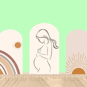 Kobieta w ciąży zachód słońca dwustronny łuk ściana tło noworodek dekoracja tło studio boho tęcza baby shower poliester fotografia tło