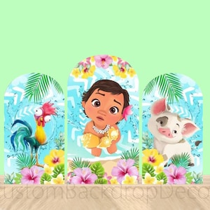 Princess Moana Round Arch Cover Wall Backdrop Chiara Arch Background Summer Ocean Beach Girl 1st Birthday Party Elastic Arch Backdrop Cover