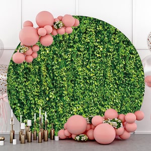 Circle Round Green Leaves Photography Backdrop,Wedding Birthday Party Baby shower Background Photo Booth Studio Props,Custom backdrop banner