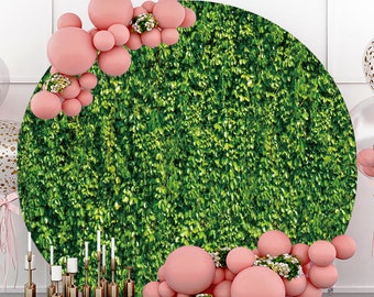 Circle Round Green Leaves Photography Backdrop,Wedding Birthday Party Baby shower Background Photo Booth Studio Props,Custom backdrop banner