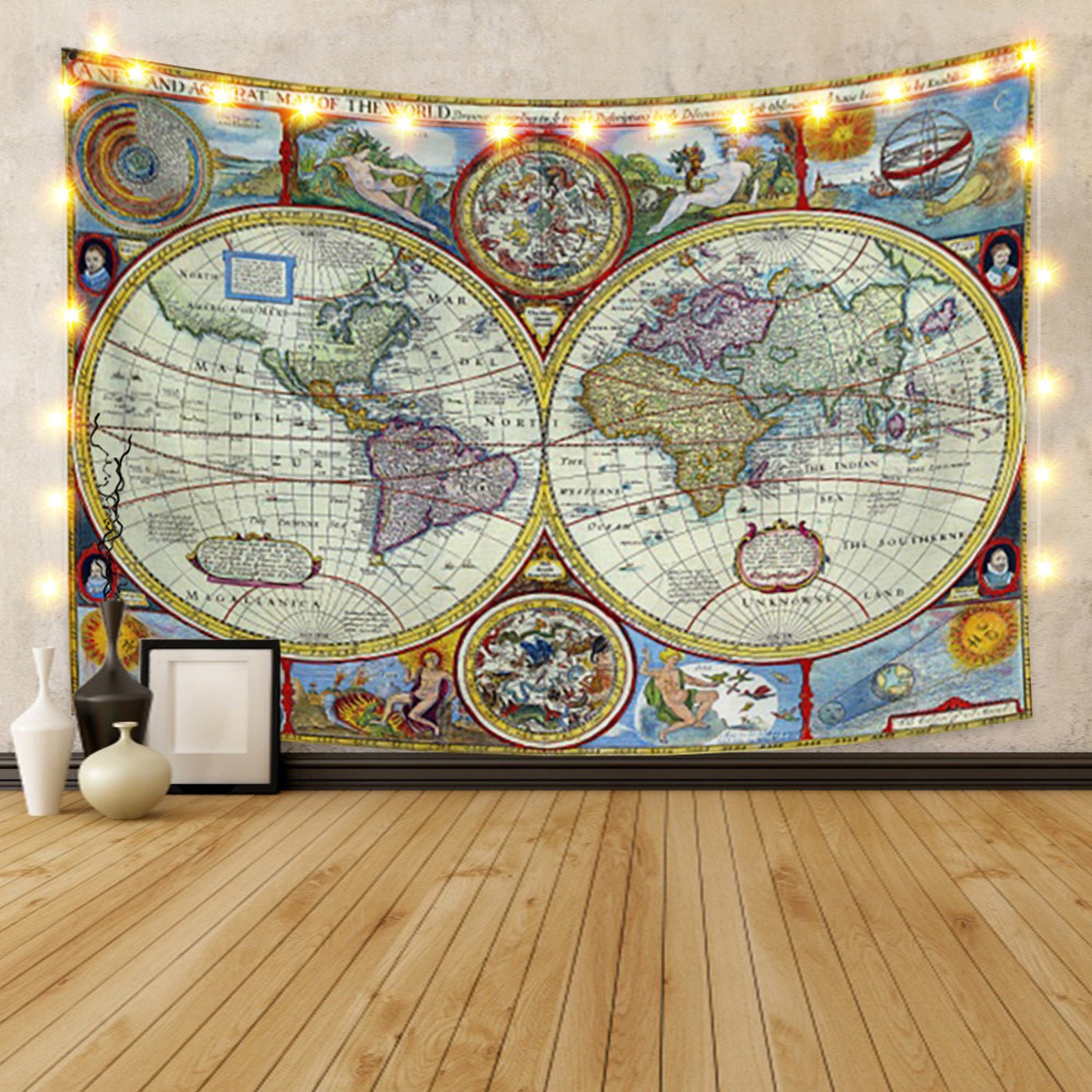 world map tapestry travel