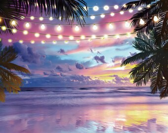 Summer Seaside Ferris Wheel Palms Tree Sunset Photography Backdrop Musical Festival Summer Birthday Party Wedding Natural Scenic Background