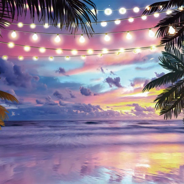 Summer Seaside Ferris Wheel Palms Tree Sunset Photography Backdrop Musical Festival Summer Birthday Party Wedding Natural Scenic Background