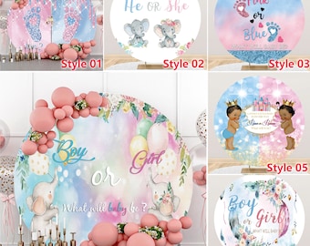 Round Gender Reveal Baby shower Photography Backdrop Boy Or Girl Birthday Party Newborn Circle Background Photo Booth Studio,Custom Backdrop