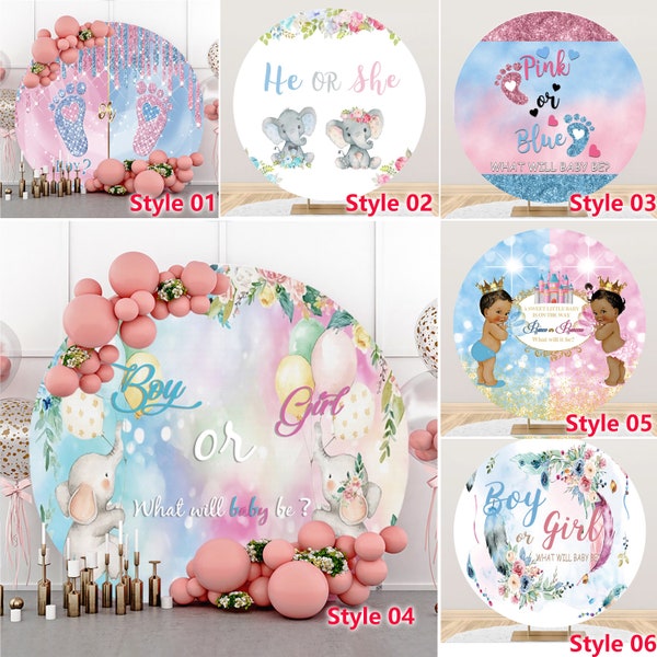 Round Gender Reveal Baby shower Photography Backdrop Boy Or Girl Birthday Party Newborn Circle Background Photo Booth Studio,Custom Backdrop