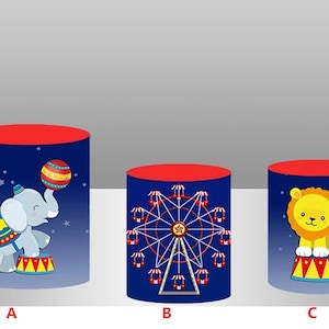 Cut Animals Elephant Tiger Cylinder Cover Backdrop,Circus kids Birthday Party Baby shower Polyester Background,Plinth Cover Elastic backdrop