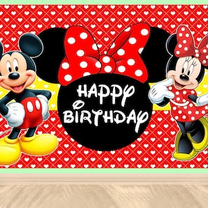 Cartoon Mickey Mouse Minnie Gelukkige Verjaardagsfeestje Fotografieachtergrond, Cartoon Disney Kerst Achtergrond, Kids Babyshower Achtergrond Banner;