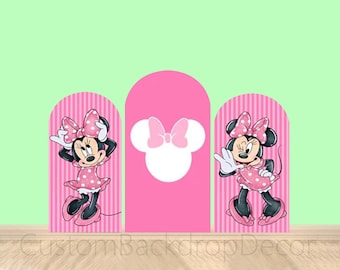 Pink Dance Minnie Mouse Round Arch Cover Wall Backdrop Cartoon Disney Arch Background Girl Birthday Party Decor Elastic Arch Backdrop Cover