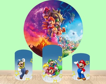 Round Super Mario Birthday Backdrops Kids Party Supplies