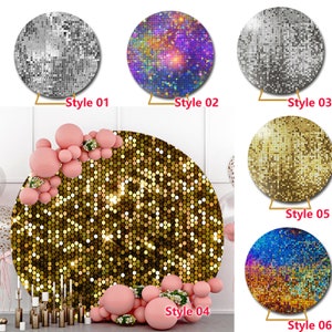 Round Glitter Sequin Photography Backdrop,Retro Disco Shine Twinkle Party Wedding Baby shower Circle Photo Booth Background,Custom backdrop