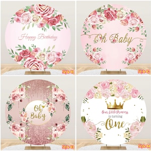 Prinzessin alles Gute zum Geburtstag Runde Fotografie Hintergrund goldene Krone rosa Blumen Rose Baby shower Kreis Hintergrund Foto Studio, benutzerdefinierte Kulisse