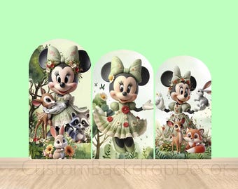 Minnie Mouse Woodland Arch Backdrop Cover, Cartoon Forest Decor