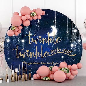 Twinkle Little Stars Round Photography Backdrop,Moon and Stars Kids 1st Birthday party Baby shower Circle Photo Background,Custom Backdrop
