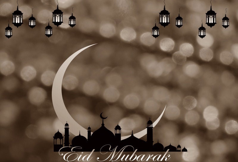 Islamic Eid Mubarak Photo Backdrop Happy Festival Glod Moon Bokeh Photography Background Navy Blue Sky Shiny Vinyl Photo Studio Props