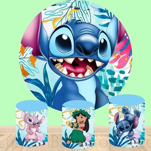 Cartoon Lilo And Stitch Elastic Cylinder Cover Backdrop,Disney Round Backdrop,Girls Kids Birthday Party Decor Round Background photo Studio