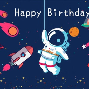 Outer Space Photo Backdrop Astronaut Rocket Baby Boy Kids Happy Birthday Party Planet Photography Backgrounds Banner Photoshoot Backdrops