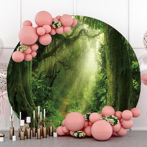 Fantasy Spring Forest Fairytale World Round Photography Backdrop,Child Baby Shower Circle Background Photo Booth Studio Prop,Custom backdrop