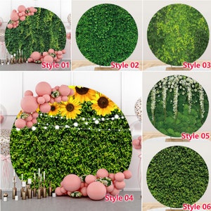 Round Green Leaves Photography Backdrop Plant Flowers Wedding Birthday Party Baby shower Circle Background Photo Studio Prop,Custom Backdrop