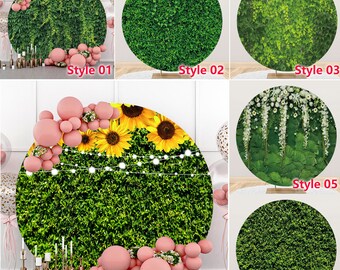 Greenery Round Photography Backdrop, Floral Wedding, Birthday, Baby Shower,Custom Text