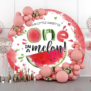 Watermelon 1st Birthday Round Photography Backdrop,One In Melon First Birthday Red Watermelon Girls Party Decor  Circle Photo Background