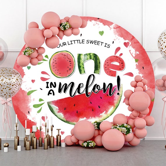 Watermelon 1st Birthday Round Photography Backdrop,One In Melon First Birthday Red Watermelon Girls Party Decor  Circle Photo Background
