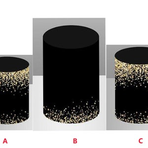 Gold Bokeh Glitter Black Cylinder Cover Backdrop,Wedding Birthday Party Baby shower Decor Polyester Background,Plinth Cover Elastic backdrop