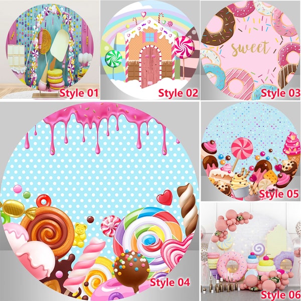 Round Donut Candy land Photography Backdrop,Newborn 1st Birthday Party Baby shower Circle Background Photo Booth Studio prop,Custom backdrop