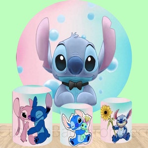 Customize Stitch Elastic Cylinder Cover Backdrop,Lilo&Stitch Round Backdrop,Kids Birthday Party Decor Round Background photo Booth Studio