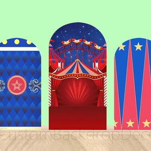 Circus Tent Double Sided Arch Wall Backdrop Red Royal Blue Tent Arch Backdrop Birthday Party Baby Shower Elastic Plinth Arch Backdrop Cover