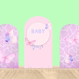 Pink Butterfly Double  Arch Photography Backdrop Girl Birthday Party Arch Background Wedding Baby shower Decor Polyester Arch Backdrop Cover